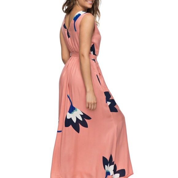 Roxy Dress -Pink- Maxi Floral Print V-Neck - Picture 4 of 4